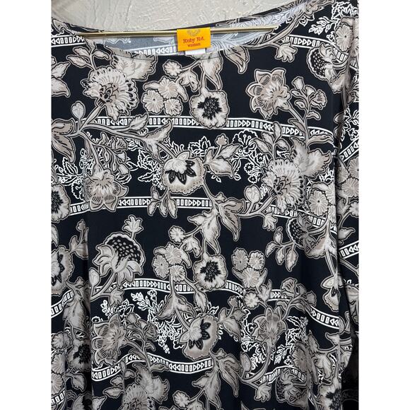 Ruby Rd Womens Black White Floral Striped Tunic Top Shirt 3/4 Sleeve Size 3X - Picture 5 of 6